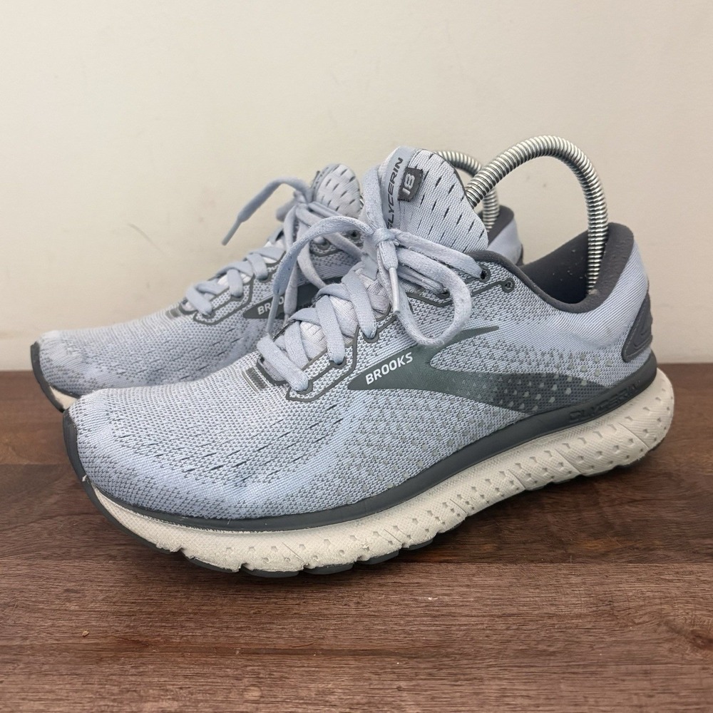 Brooks Glycerin 18 Running Shoes Women 8.5 Blue Gray Athletic Neutral Sneakers